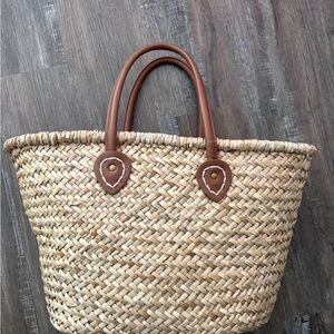 Aerie Natural Woven Tote with Brown Handles